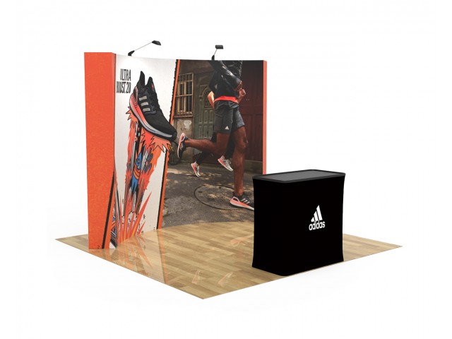 10ft Curve Velcro Fabric Pop Up Display With Podium Case|Portable Trade Show Booth