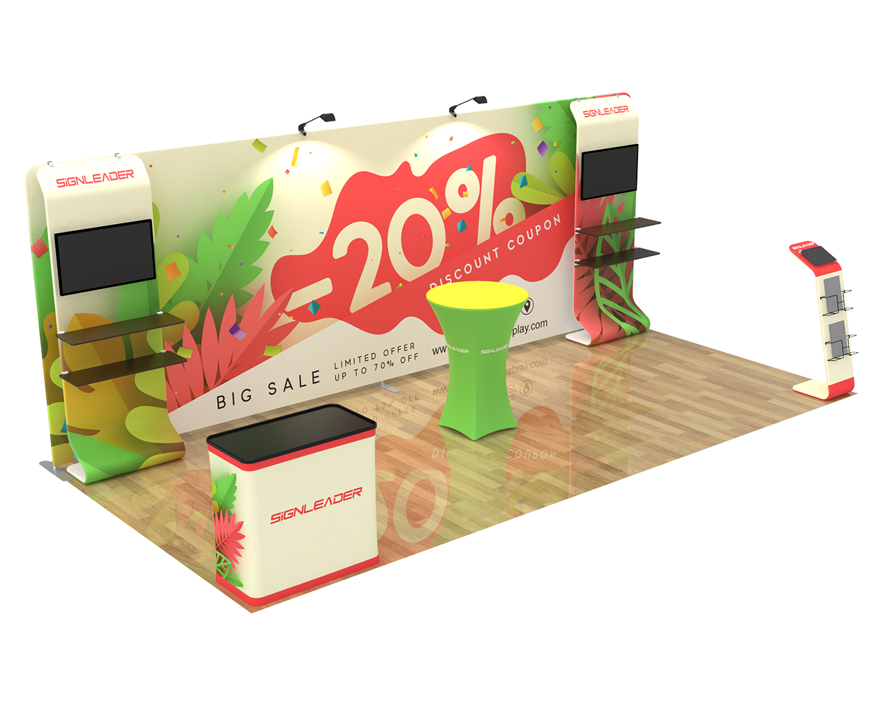 20ft custom trade show display booth kits with counter light roll up banner