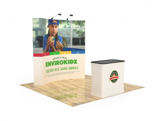 8ft Curve Velcro Fabric Pop Up Display With Podium Case|Portable Trade Show Booth