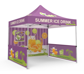 Custom Pop Up Canopy Tent 10x10 with Single-Sided Full Backwall & 2 x Double-Sided Half Sidewalls