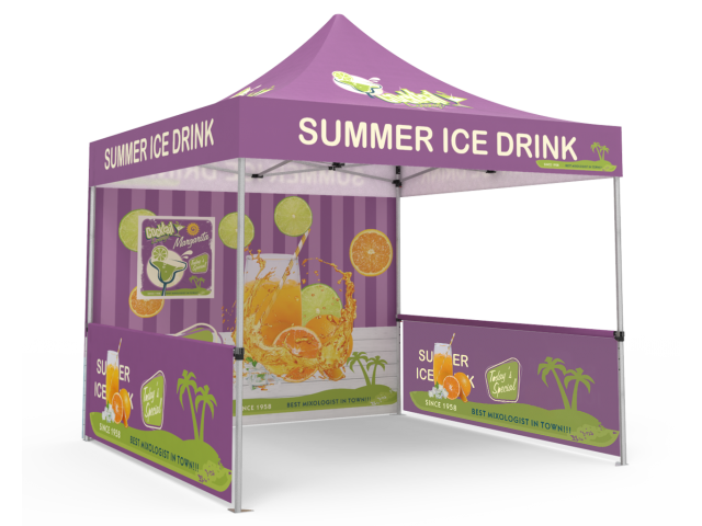 Custom Pop Up Canopy Tent 10x10 with Single-Sided Full Backwall & 2 x Double-Sided Half Sidewalls