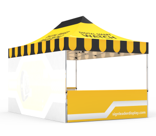 Custom 10x15  Pop Up Canopy Tent with Single-Sided Full Backwall & 2 x Double-Sided Half Sidewalls