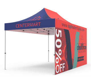 Custom 10x15 Pop Up Canopy Tent with Double-Sided Full Backwall