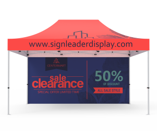 Custom 10x15 Pop Up Canopy Tent with Double-Sided Full Backwall