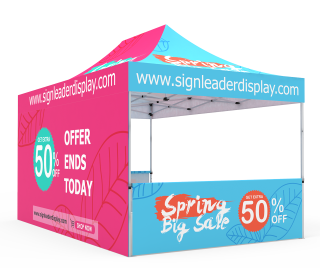 Custom 10x15 Pop Up Canopy Tent with Double-Sided Full Backwall & 2 x Single-Sided Half Sidewalls