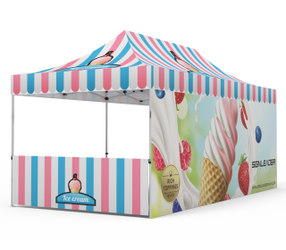 Custom 10x20 Pop Up Canopy Tent with Double-Sided Full Backwall & 2 x Double-Sided Half Sidewalls