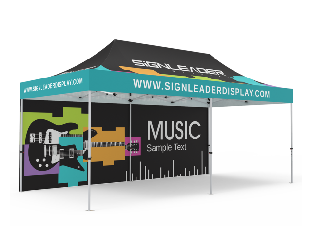 Custom 10x20 Pop Up Canopy Tent with Double-Sided Full Backwall