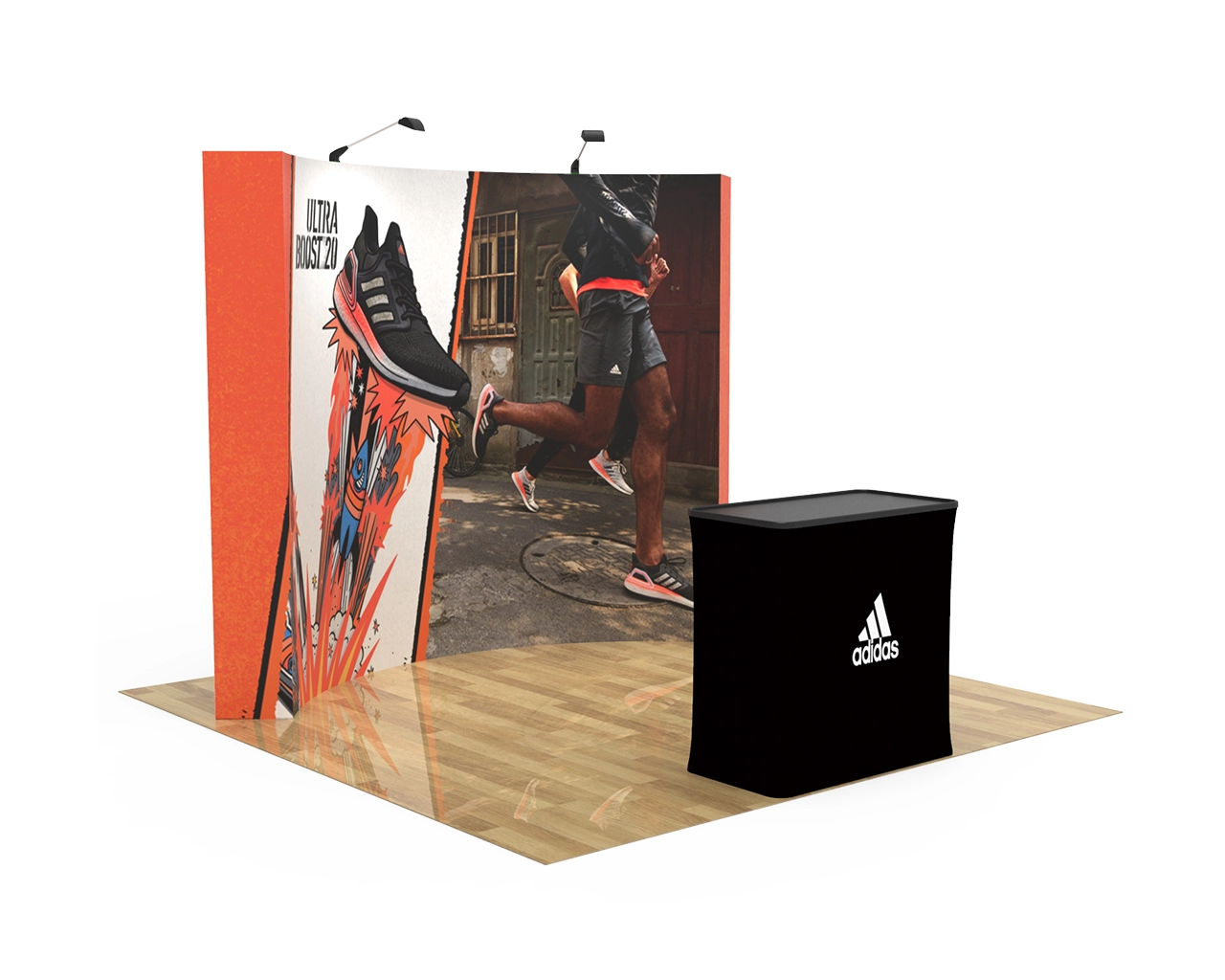 10ft Curve Velcro Fabric Pop Up Display With Podium Case|Portable Trade Show Booth