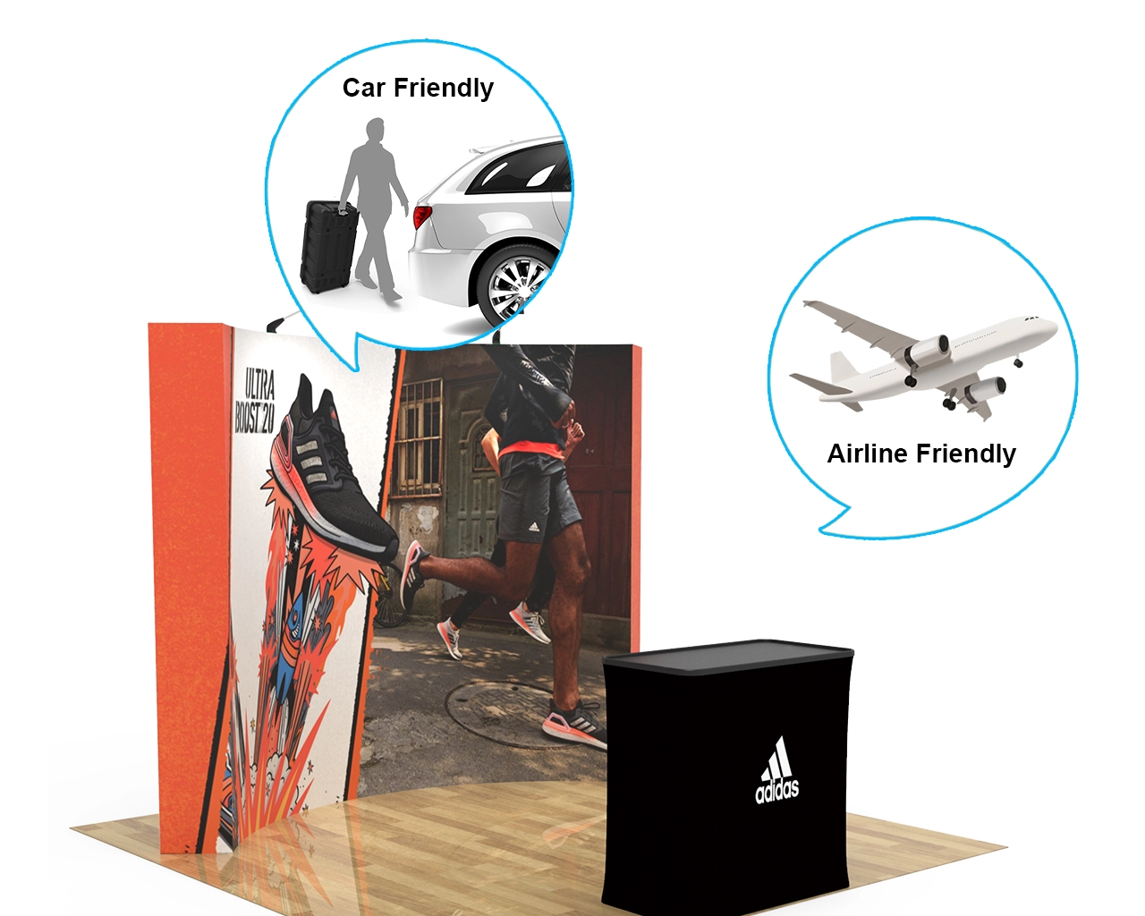 10ft Curve Velcro Fabric Pop Up Display With Podium Case|Portable Trade Show Booth