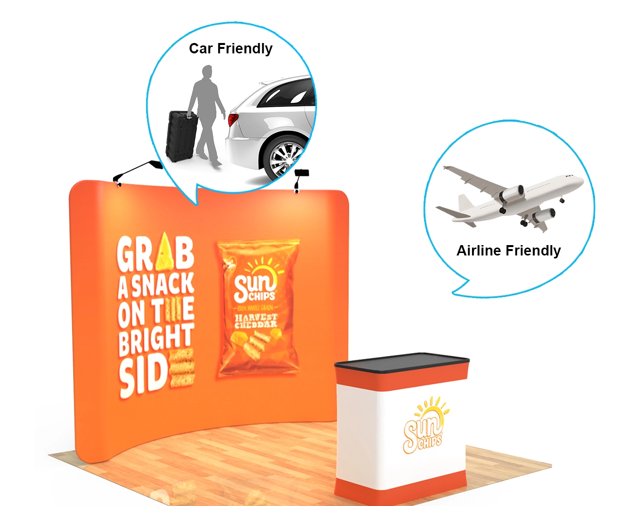 10ft Curved Tension Fabric Display With Podium Case|Portable Trade Show Booth