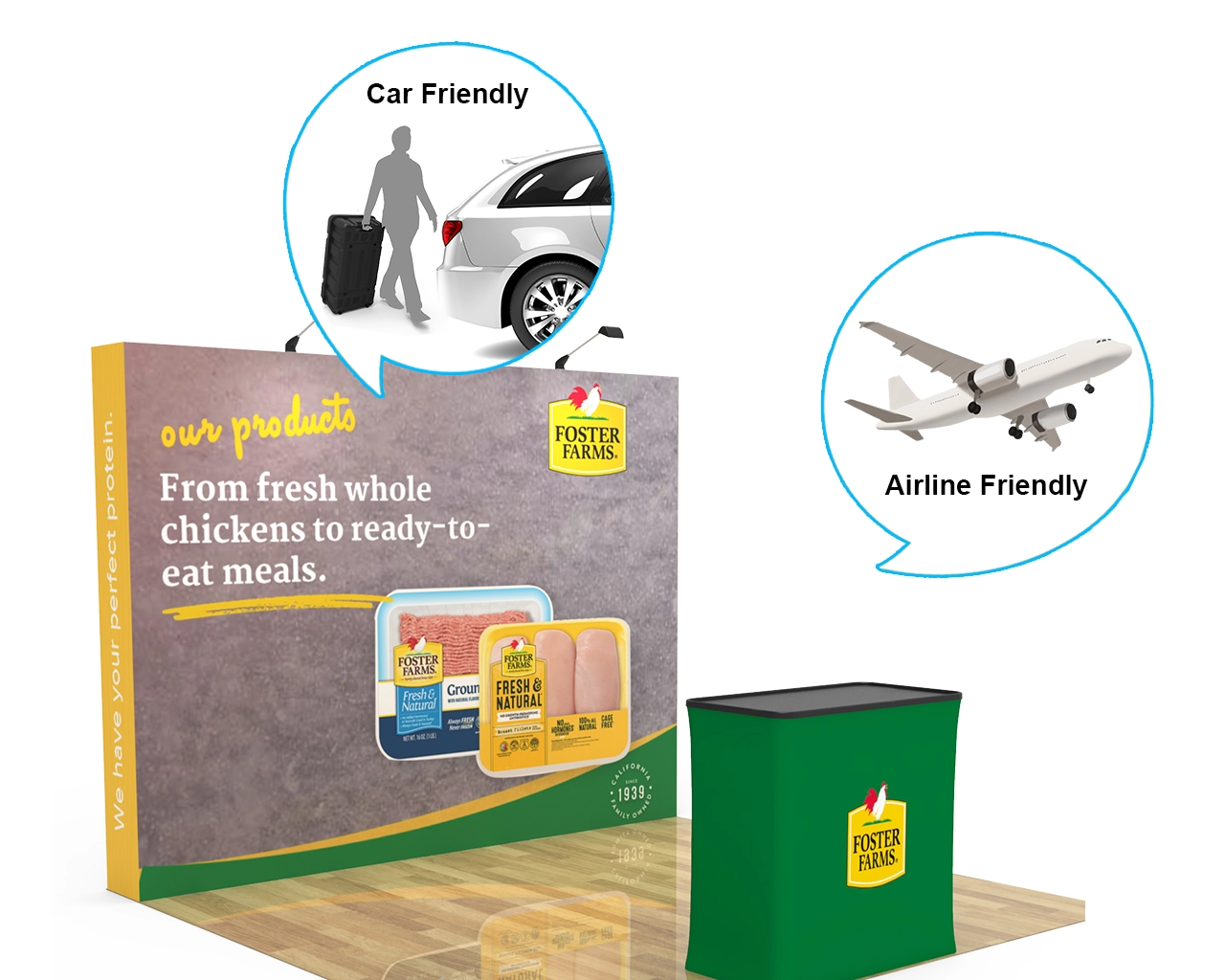 10ft Straight Velcro Fabric Pop Up Display With Podium Case|Portable Trade Show Booth