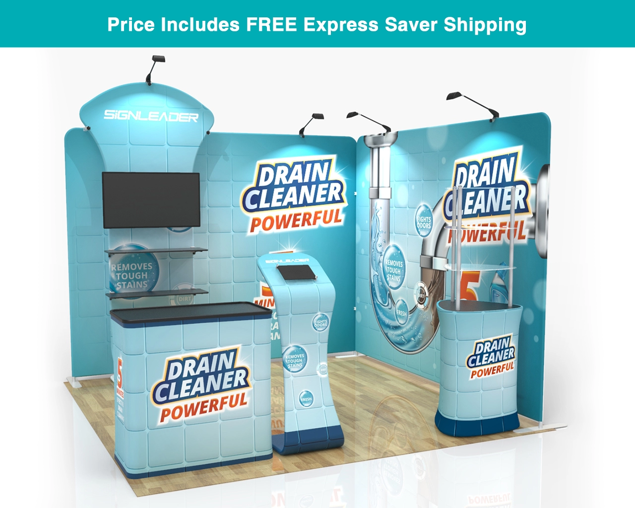 Custom Trade Show Booth Kit Z for Cleaning & Drainage Solutions — 10ft & 20ft Options