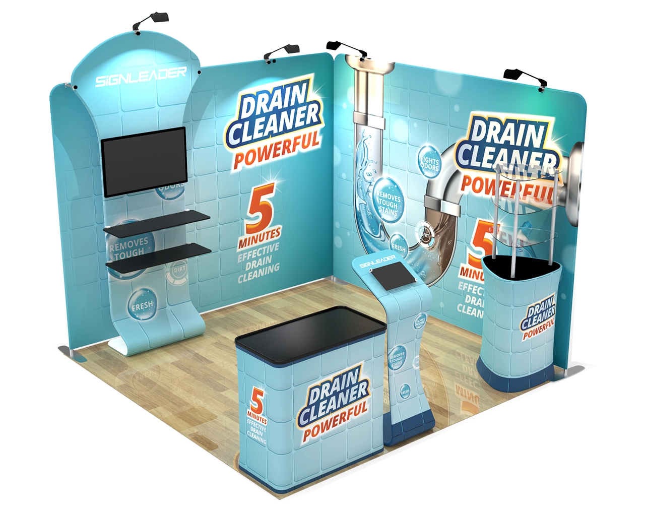 Custom Trade Show Booth Kit Z for Cleaning & Drainage Solutions — 10ft & 20ft Options