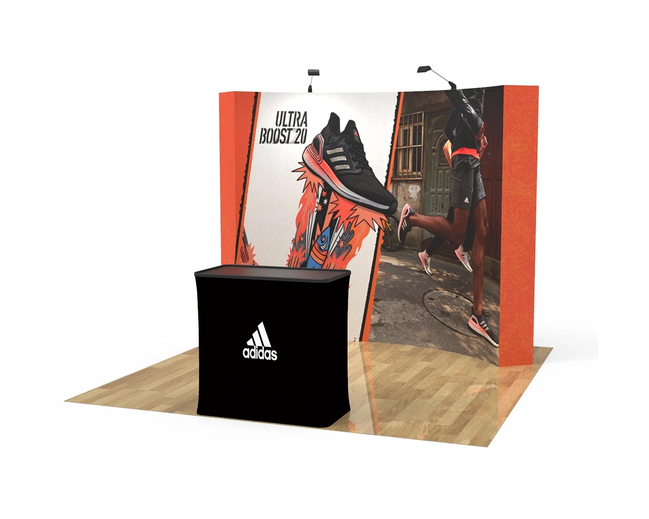 10ft Curve Velcro Fabric Pop Up Display With Podium Case|Portable Trade Show Booth