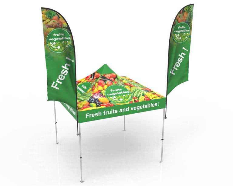 10x10 Pop Up Canopy Tent with Advertising Flags for Events
