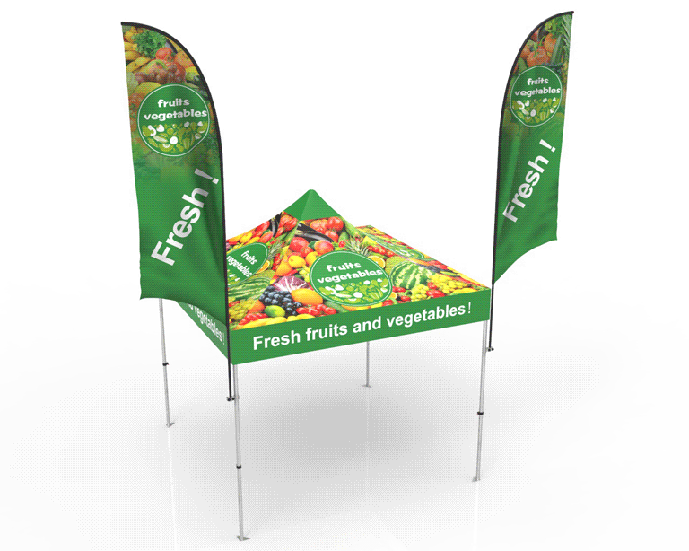 10x10 Pop Up Canopy Tent with Advertising Flags for Events