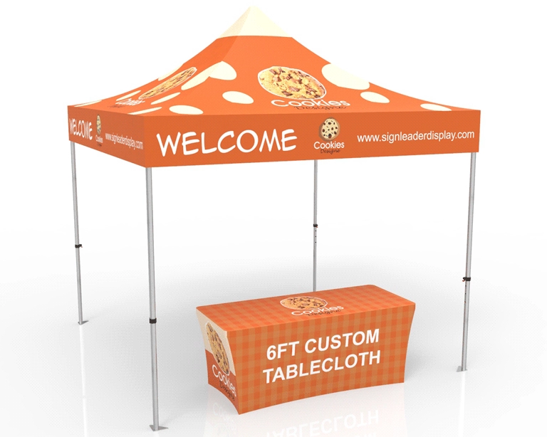 10x10 Pop Up Canopy Tent with Custom Table Cover for Events