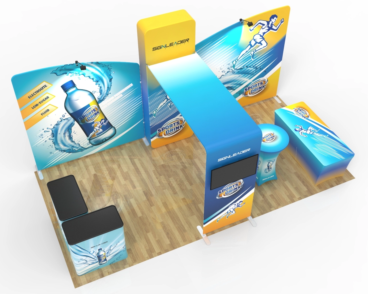 10x20ft Commercial Trade Show Booth Q for Sports Drinks, Functional Beverages & Health Drinks