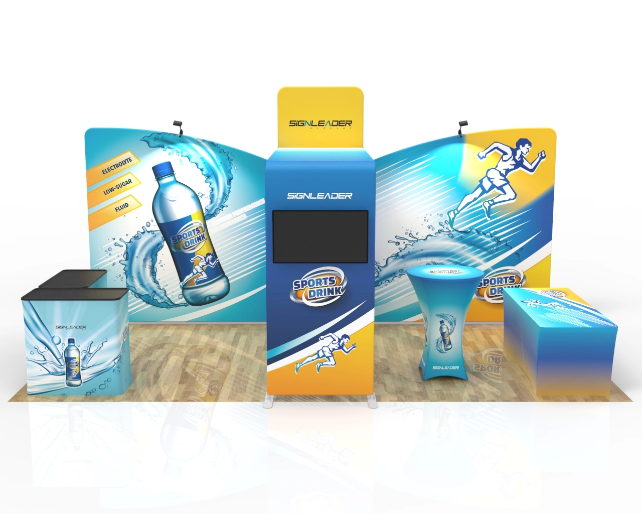 10x20ft Commercial Trade Show Booth Q for Sports Drinks, Functional Beverages & Health Drinks
