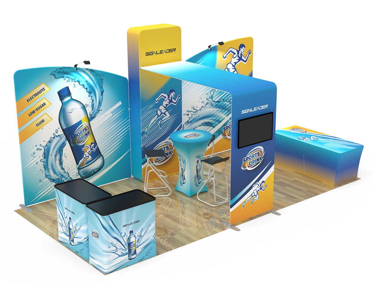 10x20ft Commercial Trade Show Booth Q for Sports Drinks, Functional Beverages & Health Drinks