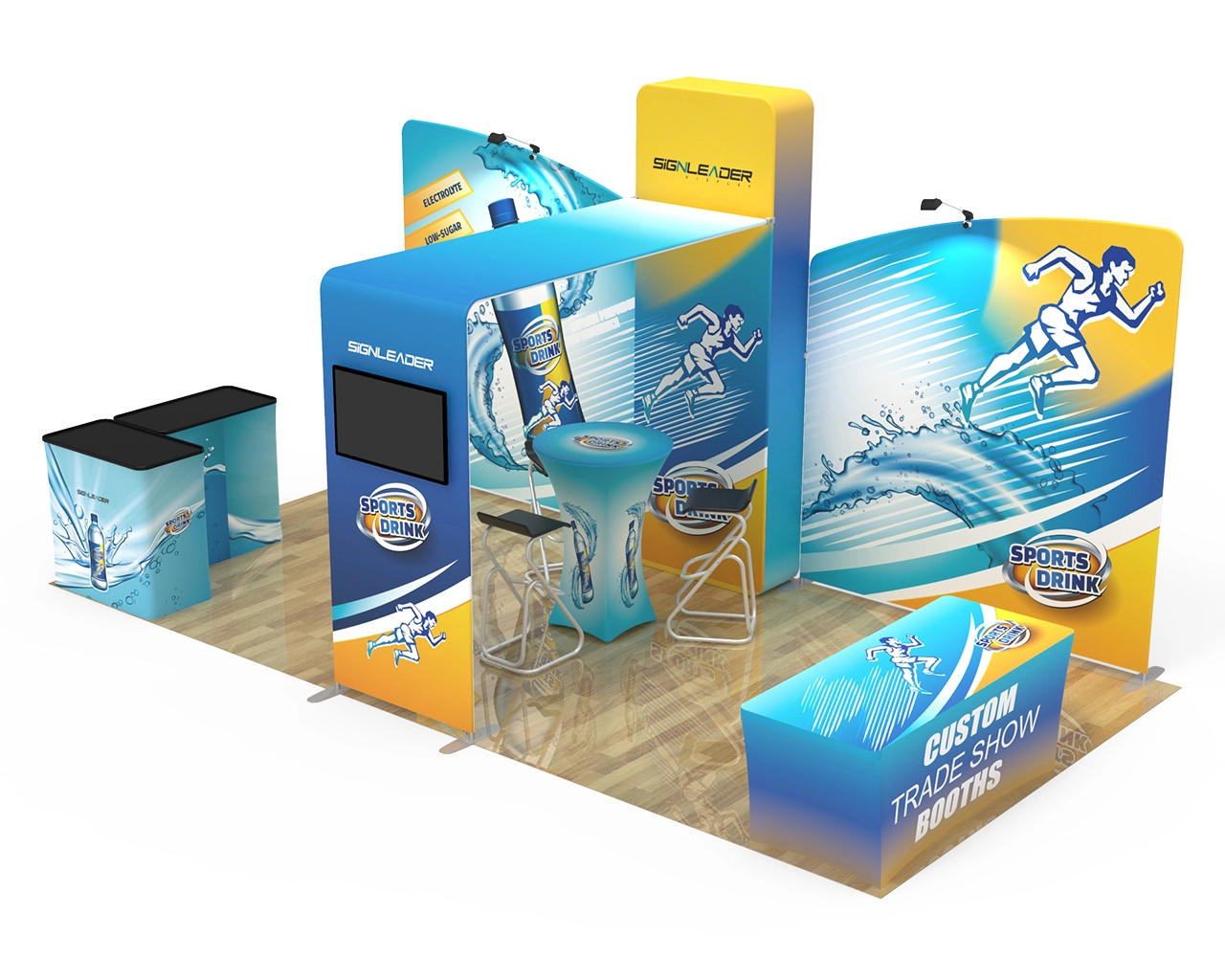 10x20ft Commercial Trade Show Booth Q for Sports Drinks, Functional Beverages & Health Drinks