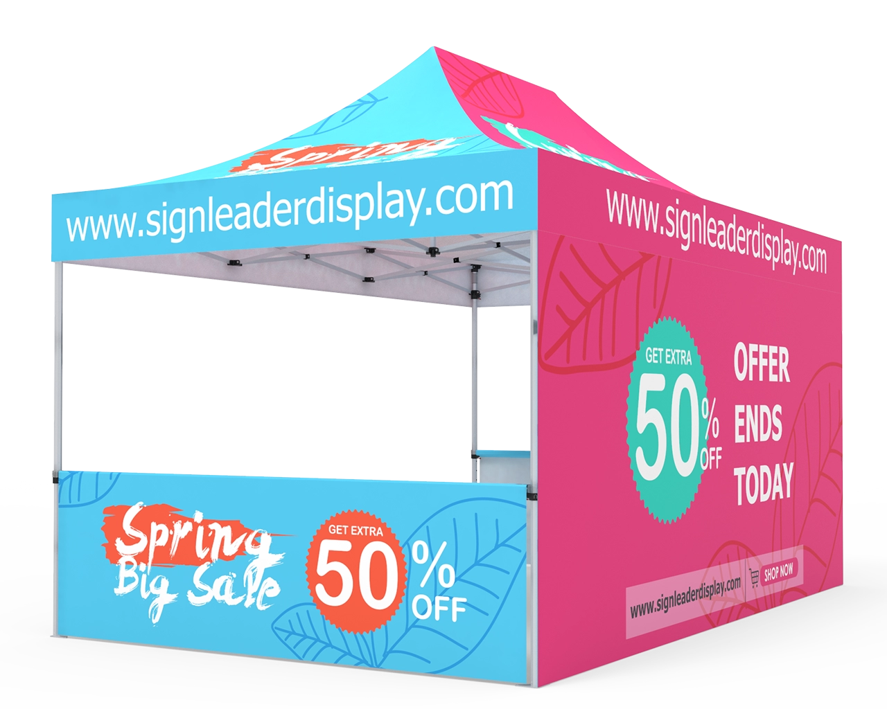 Custom 10x15 Pop Up Canopy Tent with Double-Sided Full Backwall & 2 x Single-Sided Half Sidewalls