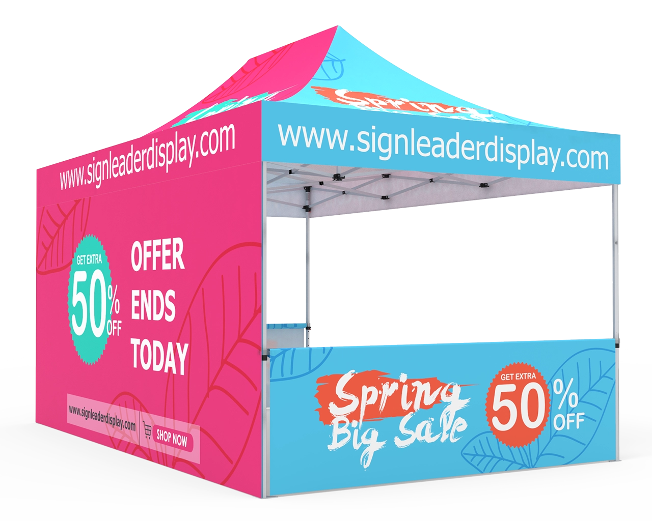 Custom 10x15 Pop Up Canopy Tent with Double-Sided Full Backwall & 2 x Single-Sided Half Sidewalls