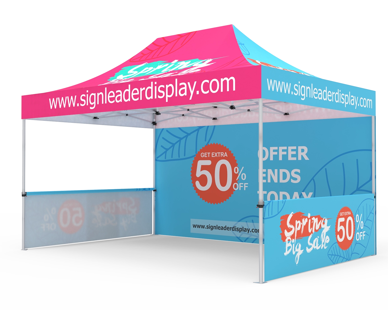 Custom 10x15 Pop Up Canopy Tent with Double-Sided Full Backwall & 2 x Single-Sided Half Sidewalls