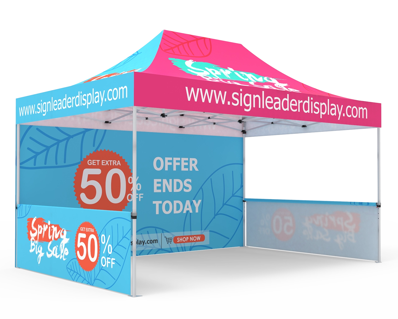 Custom 10x15 Pop Up Canopy Tent with Double-Sided Full Backwall & 2 x Single-Sided Half Sidewalls