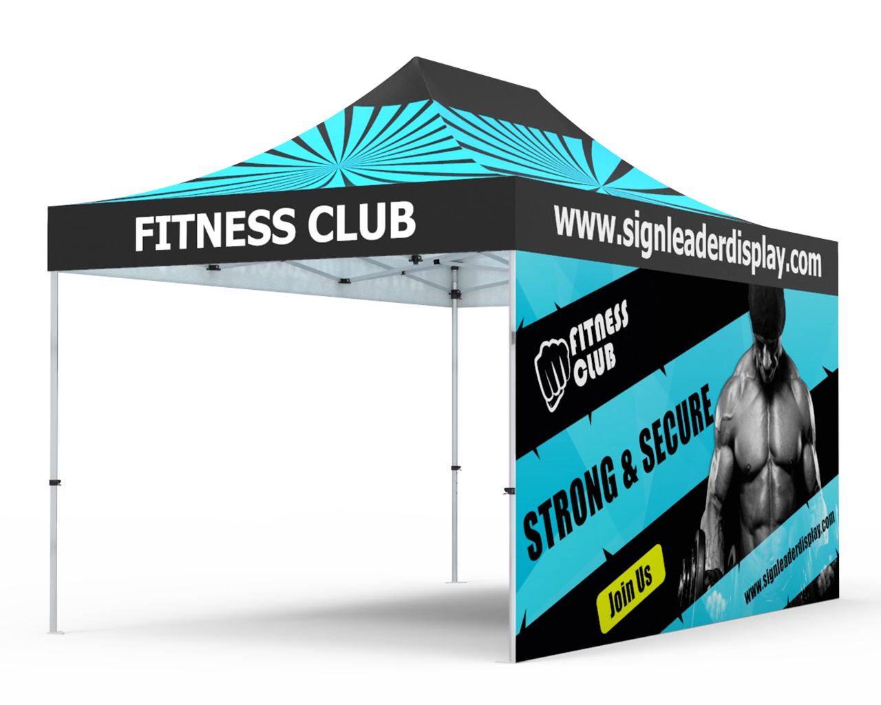 Custom 10x15 Pop Up Canopy Tent with Single-Sided Full Backwall