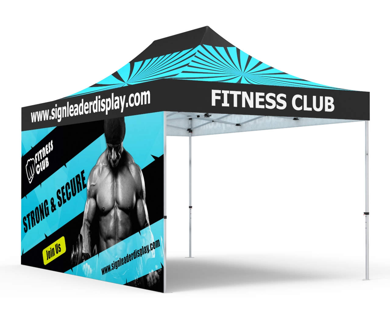 Custom 10x15 Pop Up Canopy Tent with Single-Sided Full Backwall