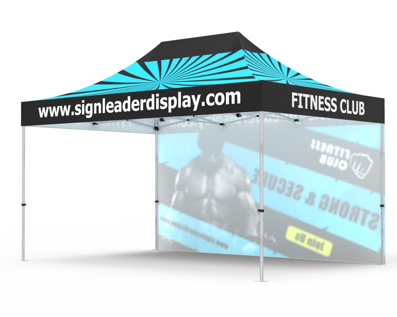 Custom 10x15 Pop Up Canopy Tent with Single-Sided Full Backwall