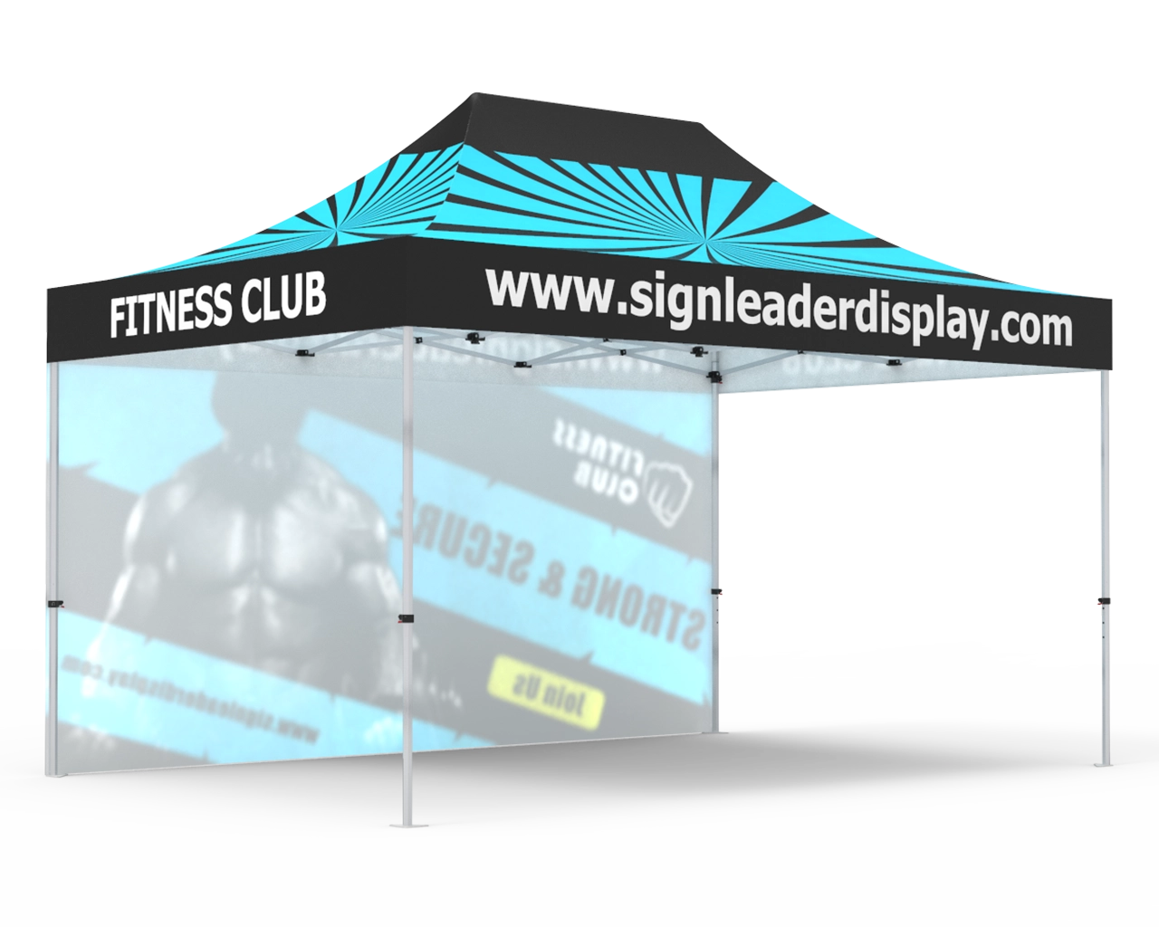 Custom 10x15 Pop Up Canopy Tent with Single-Sided Full Backwall