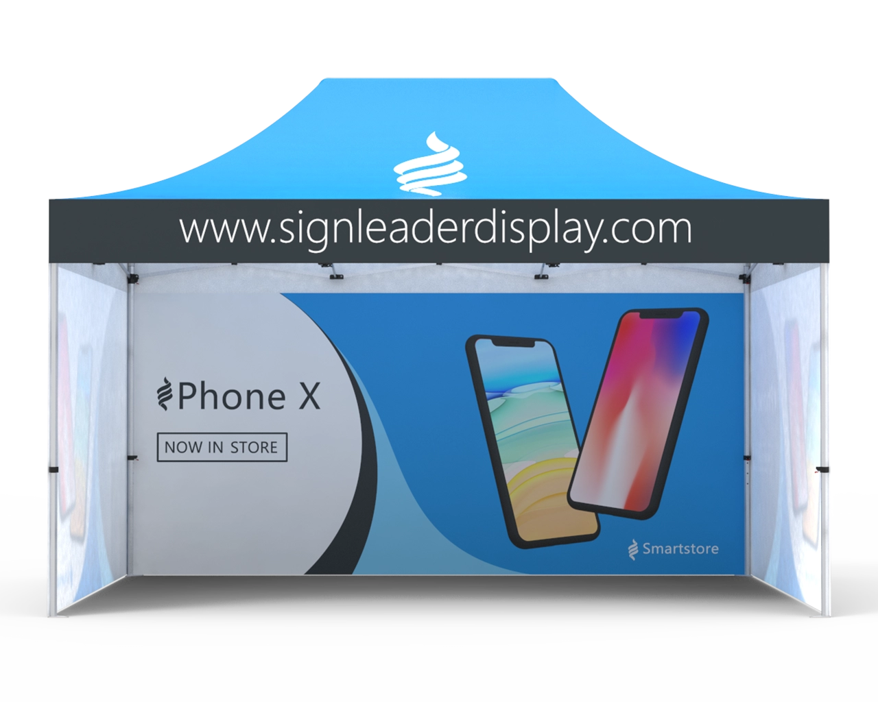 Custom 10x15 Pop Up Canopy Tent with Single-Sided Full Backwall & 2 x Single-Sided Full Sidewalls