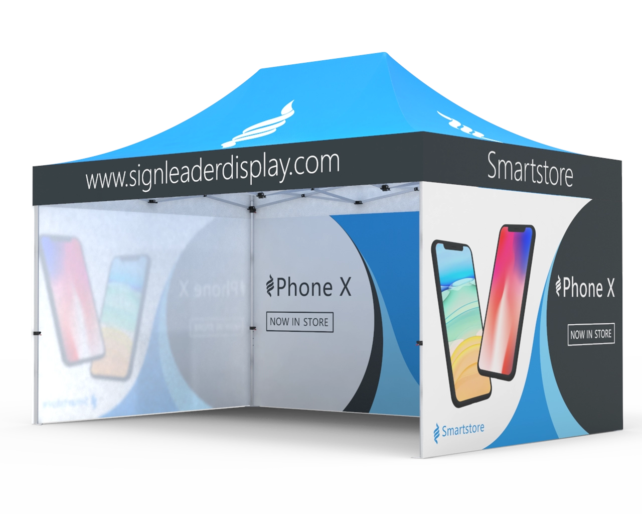 Custom 10x15 Pop Up Canopy Tent with Single-Sided Full Backwall & 2 x Single-Sided Full Sidewalls