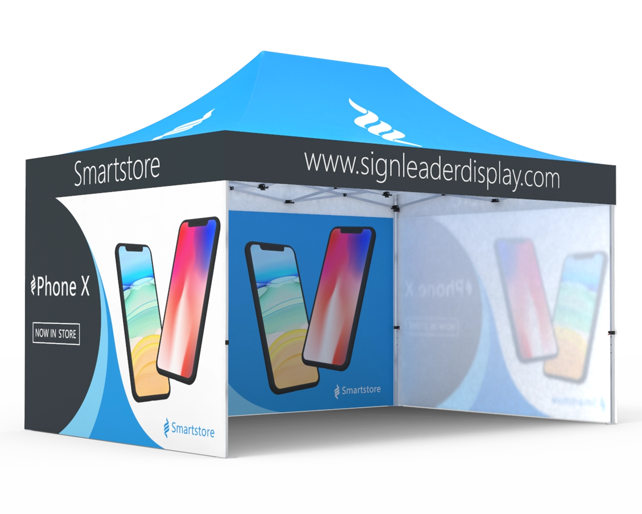 Custom 10x15 Pop Up Canopy Tent with Single-Sided Full Backwall & 2 x Single-Sided Full Sidewalls