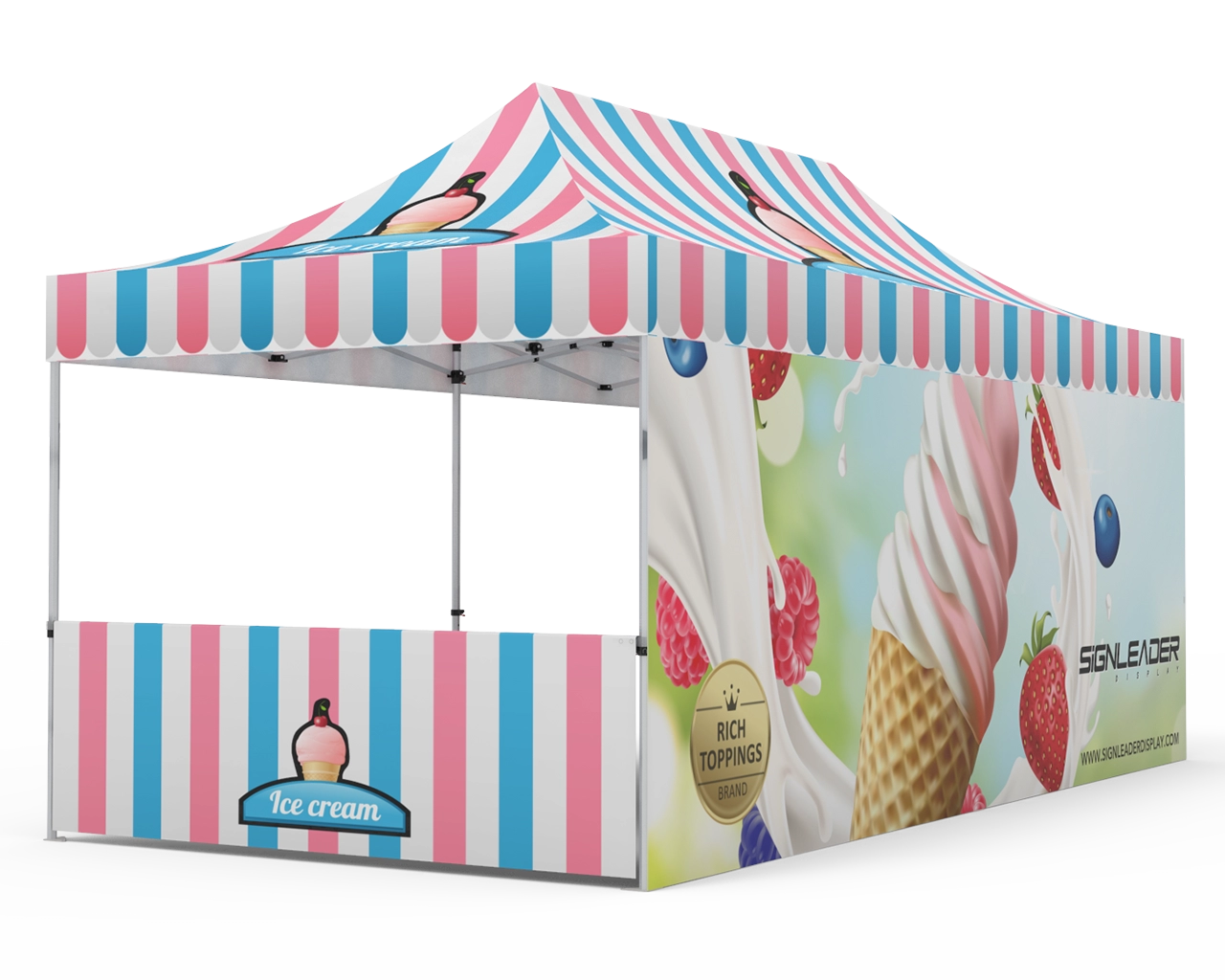 Custom 10x20 Pop Up Canopy Tent with Double-Sided Full Backwall & 2 x Double-Sided Half Sidewalls