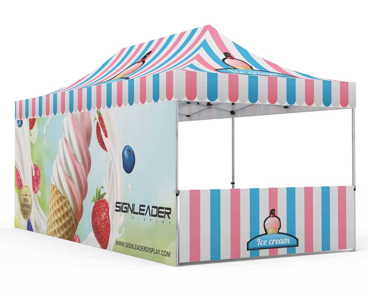 Custom 10x20 Pop Up Canopy Tent with Double-Sided Full Backwall & 2 x Double-Sided Half Sidewalls