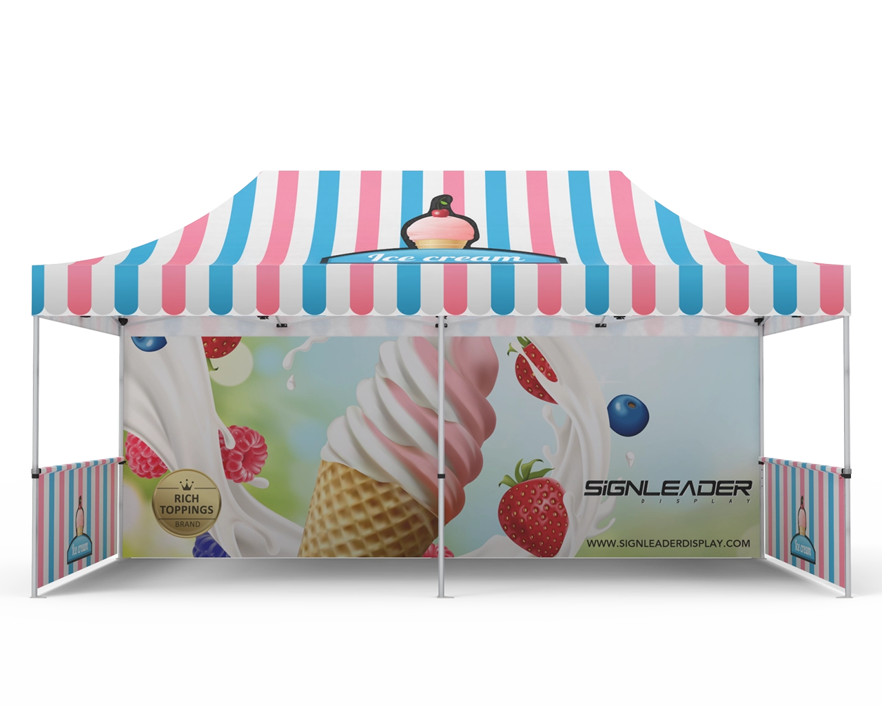 Custom 10x20 Pop Up Canopy Tent with Double-Sided Full Backwall & 2 x Double-Sided Half Sidewalls