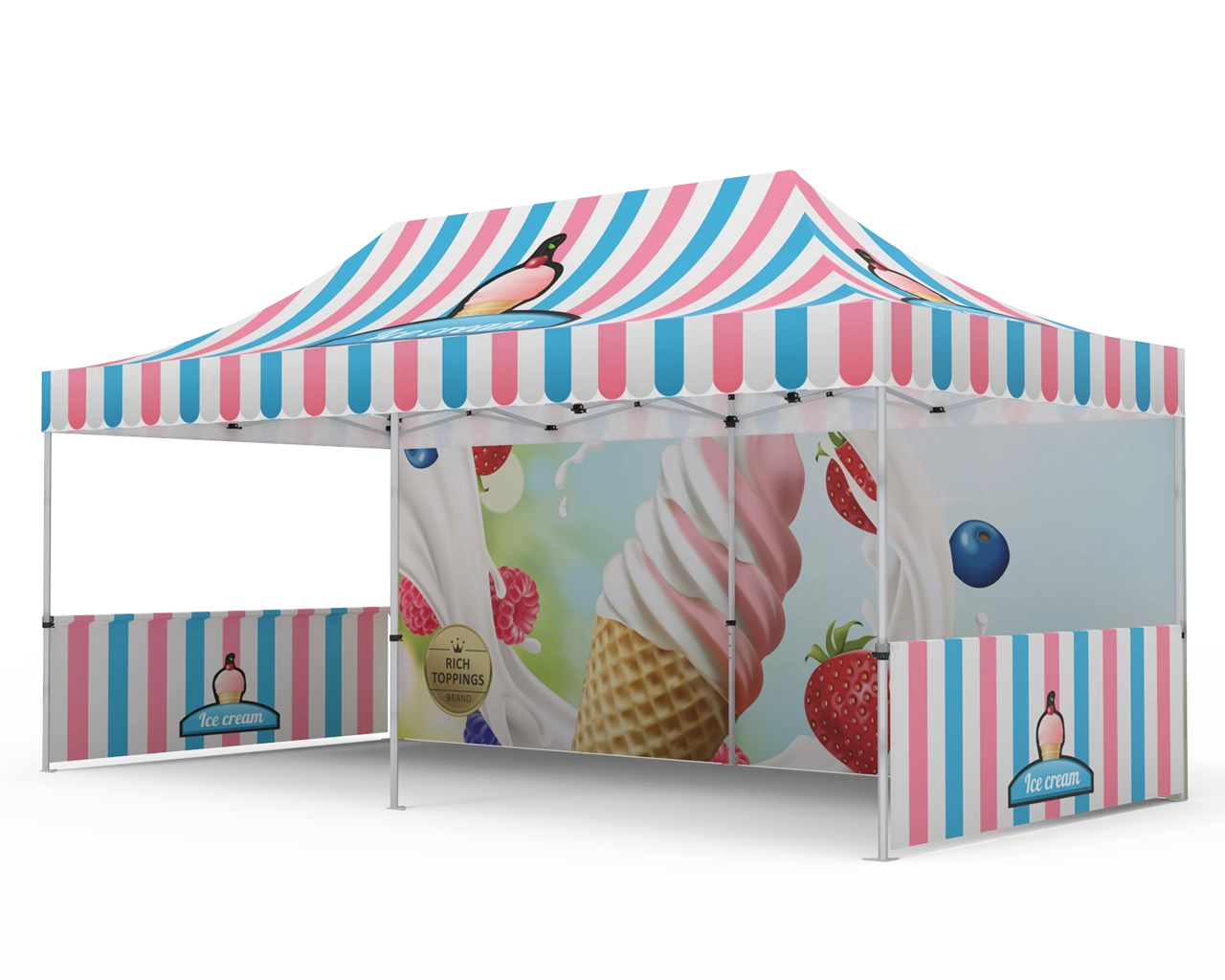 Custom 10x20 Pop Up Canopy Tent with Double-Sided Full Backwall & 2 x Double-Sided Half Sidewalls