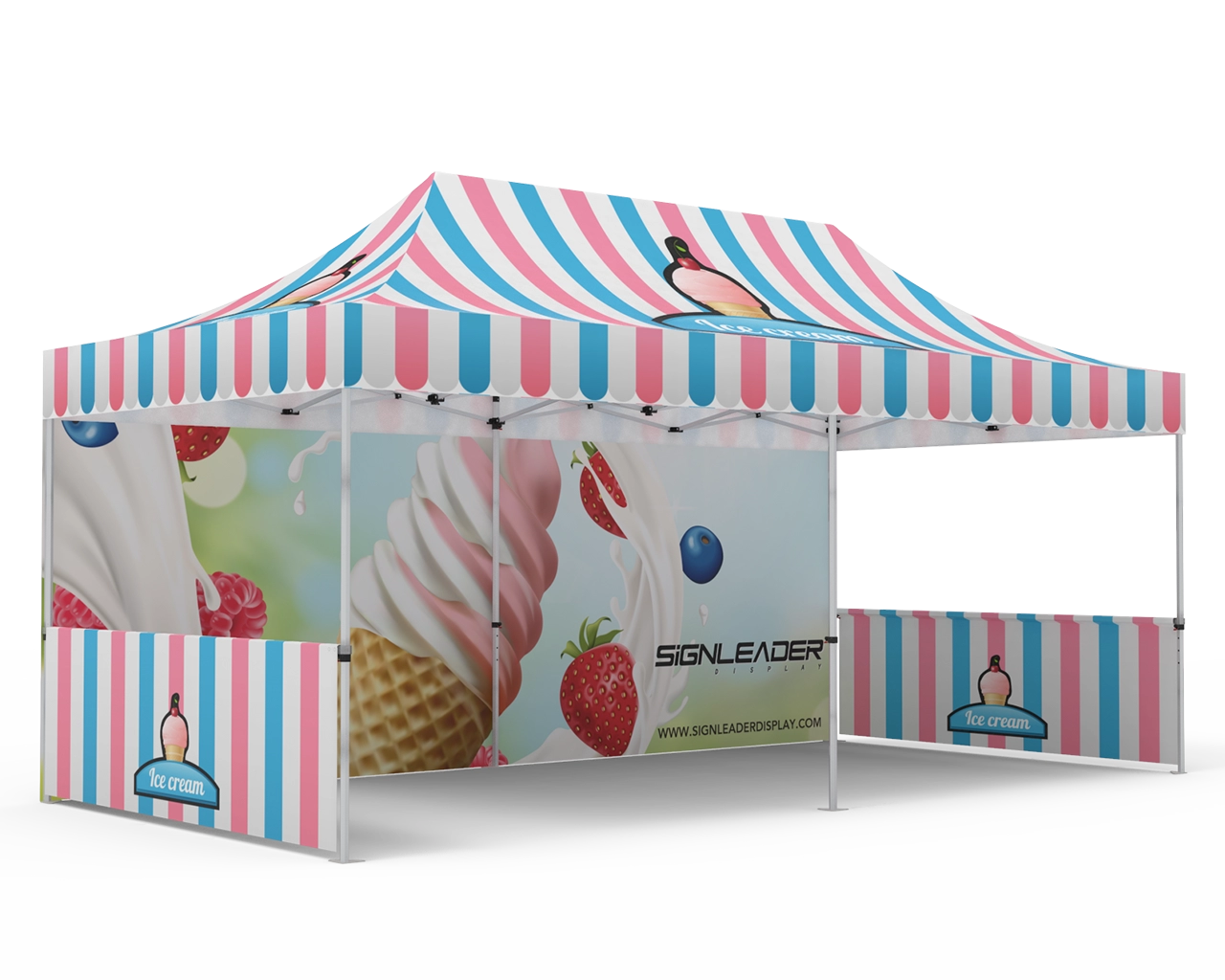 Custom 10x20 Pop Up Canopy Tent with Double-Sided Full Backwall & 2 x Double-Sided Half Sidewalls