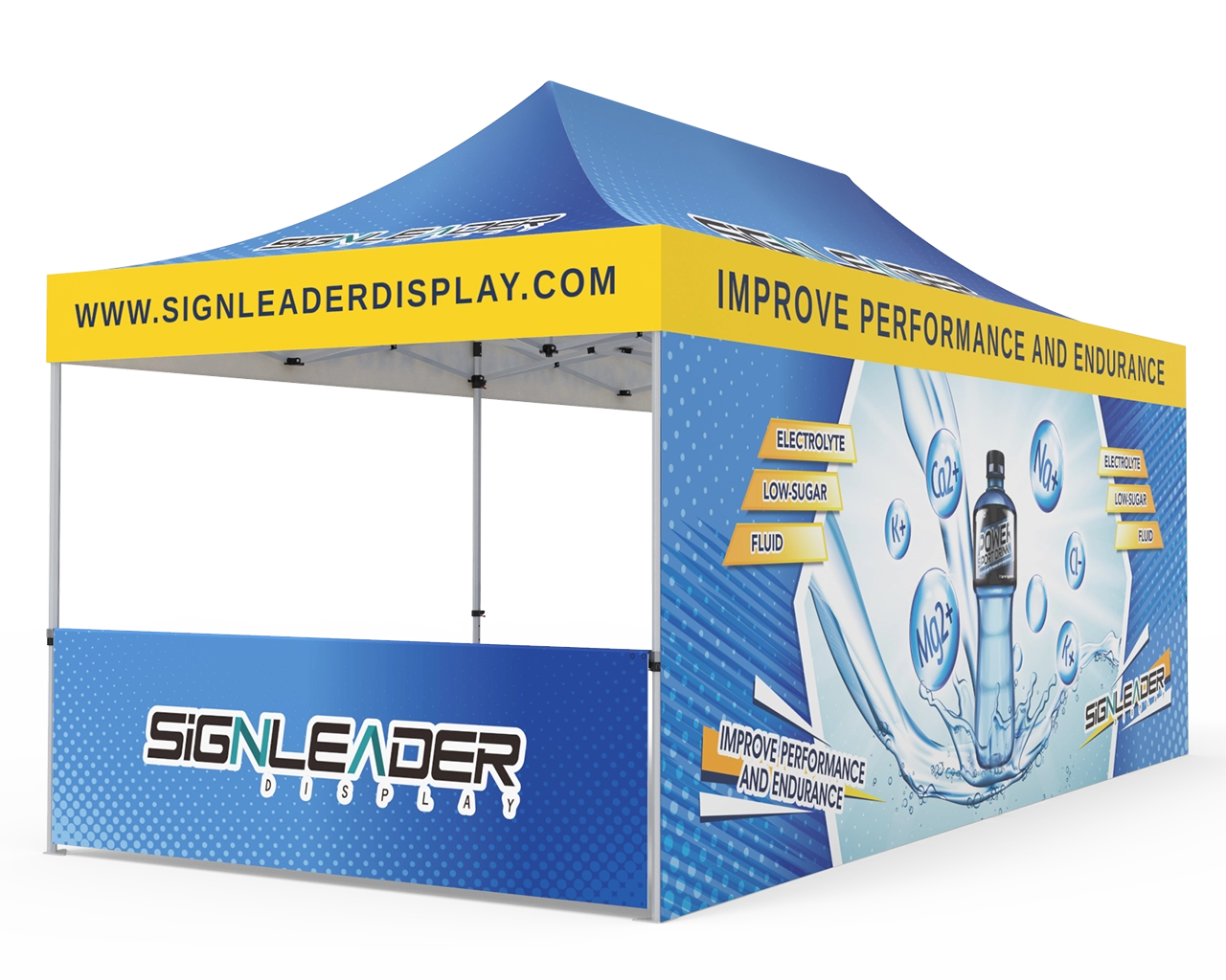 Custom 10x20 Pop Up Canopy Tent with Double-Sided Full Backwall & 2 x Single-Sided Half Sidewalls