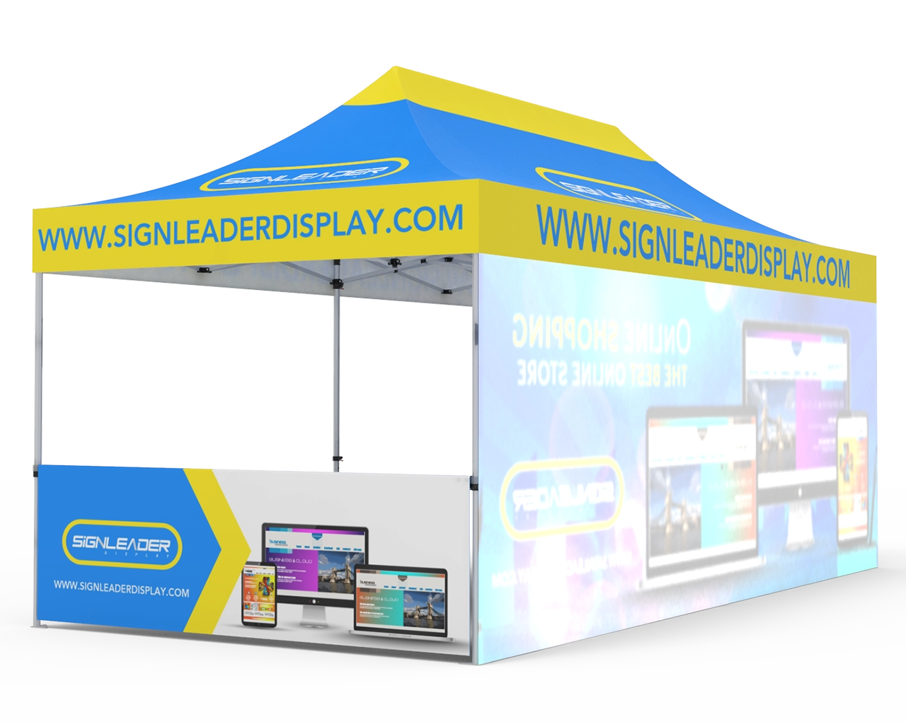 Custom 10x20 Pop Up Canopy Tent with Single-Sided Full Backwall & 2 x Double-Sided Half Sidewalls