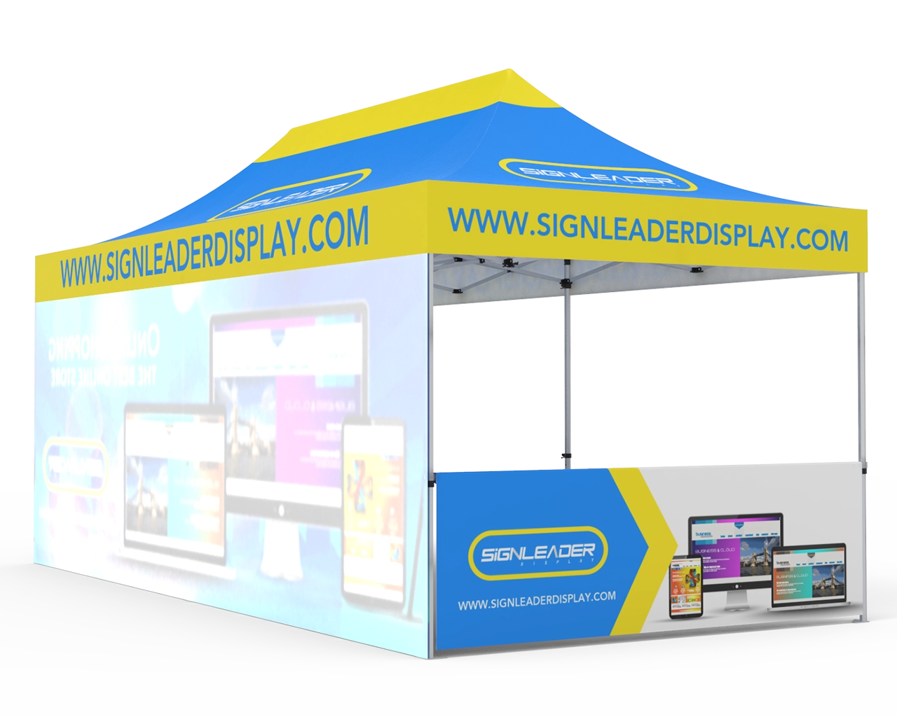 Custom 10x20 Pop Up Canopy Tent with Single-Sided Full Backwall & 2 x Double-Sided Half Sidewalls