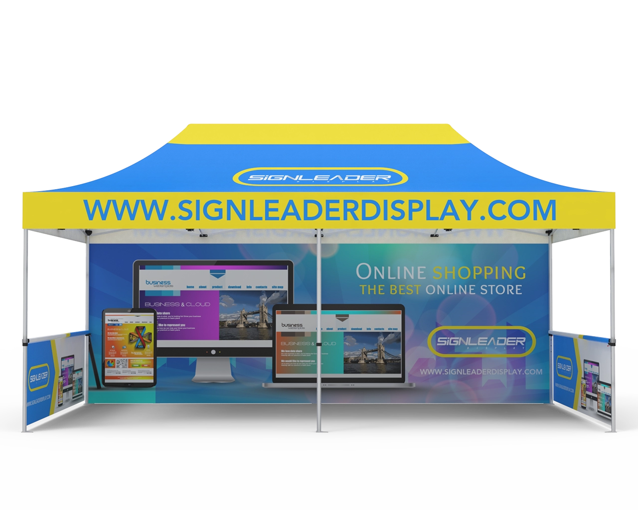Custom 10x20 Pop Up Canopy Tent with Single-Sided Full Backwall & 2 x Double-Sided Half Sidewalls