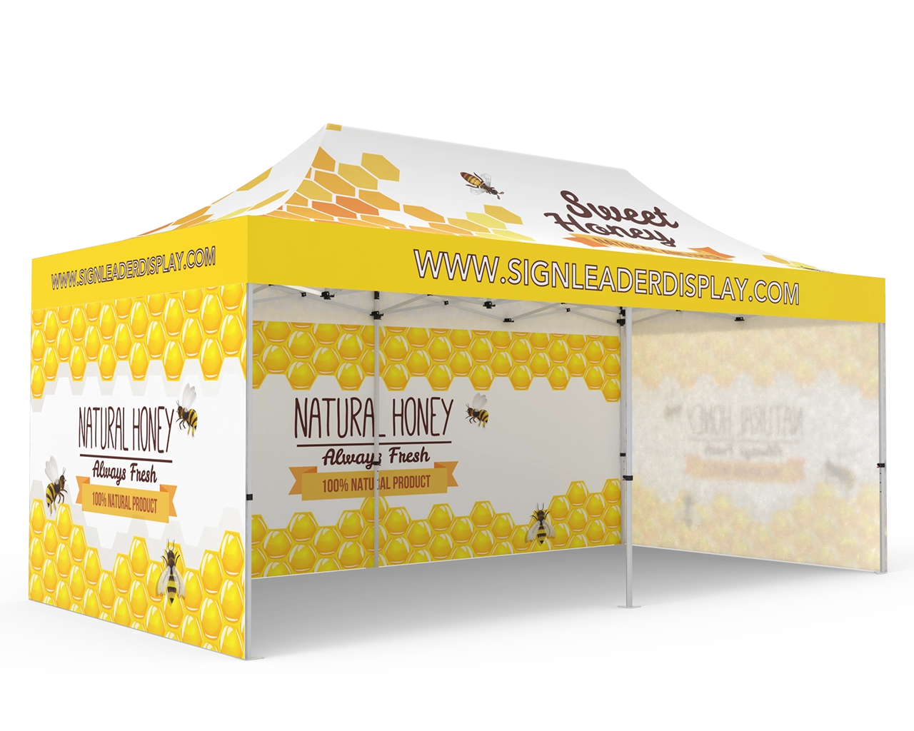 Custom 10x20 Pop Up Canopy Tent with Single-Sided Full Backwall & 2 x Single-Sided Full Sidewalls