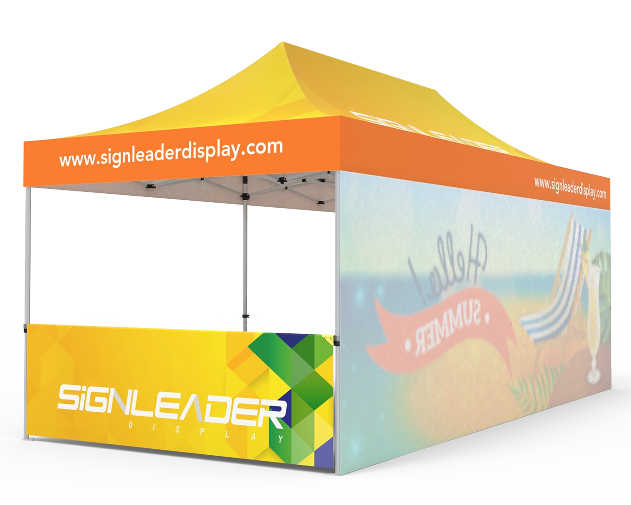 Custom 10x20 Pop Up Canopy Tent with Single-Sided Full Backwall & 2 x Single-Sided Half Sidewalls