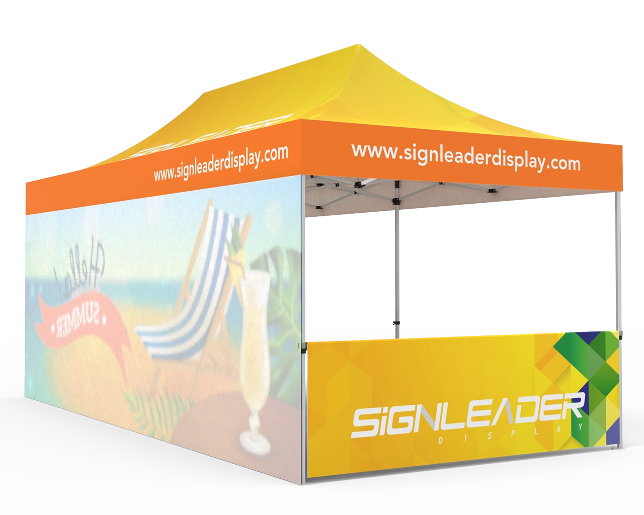 Custom 10x20 Pop Up Canopy Tent with Single-Sided Full Backwall & 2 x Single-Sided Half Sidewalls