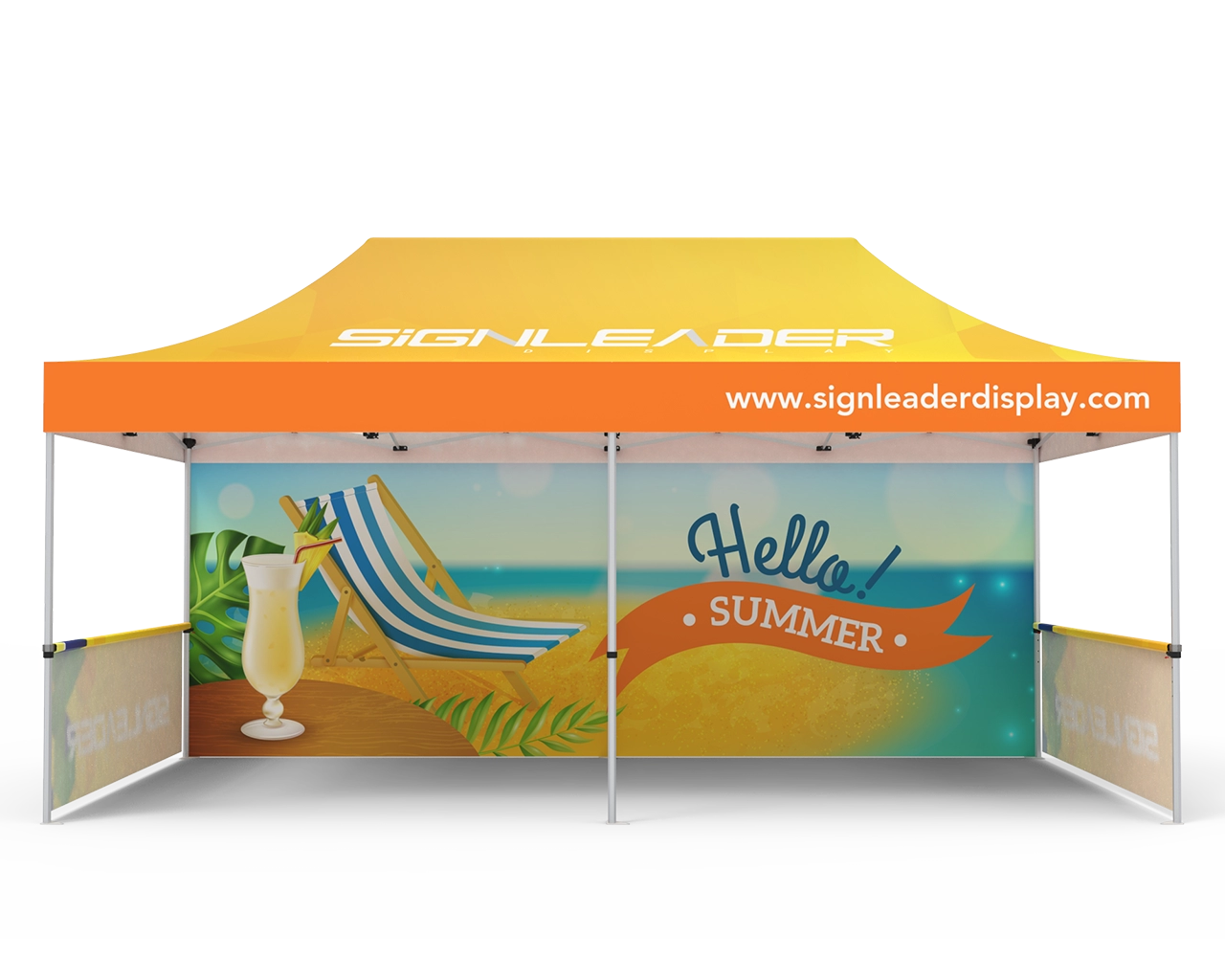 Custom 10x20 Pop Up Canopy Tent with Single-Sided Full Backwall & 2 x Single-Sided Half Sidewalls