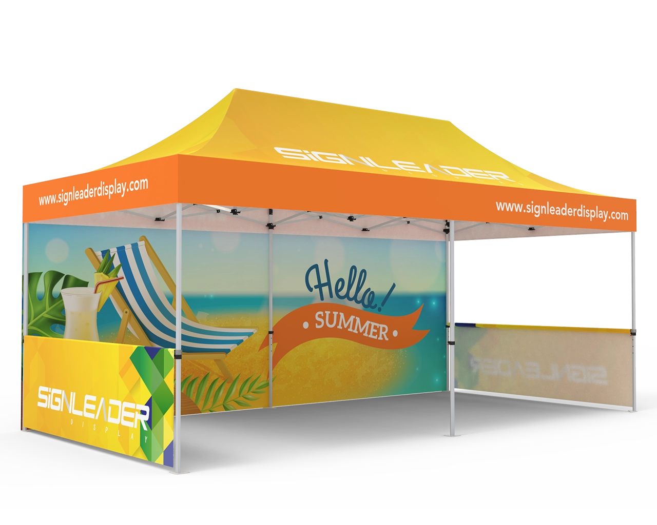 Custom 10x20 Pop Up Canopy Tent with Single-Sided Full Backwall & 2 x Single-Sided Half Sidewalls
